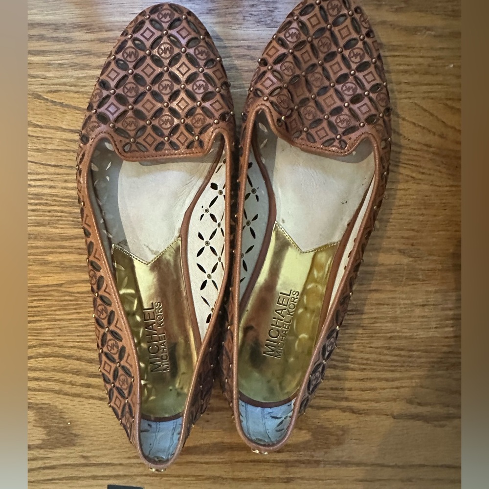 Michael Kors Brown Flats with Perforated Design